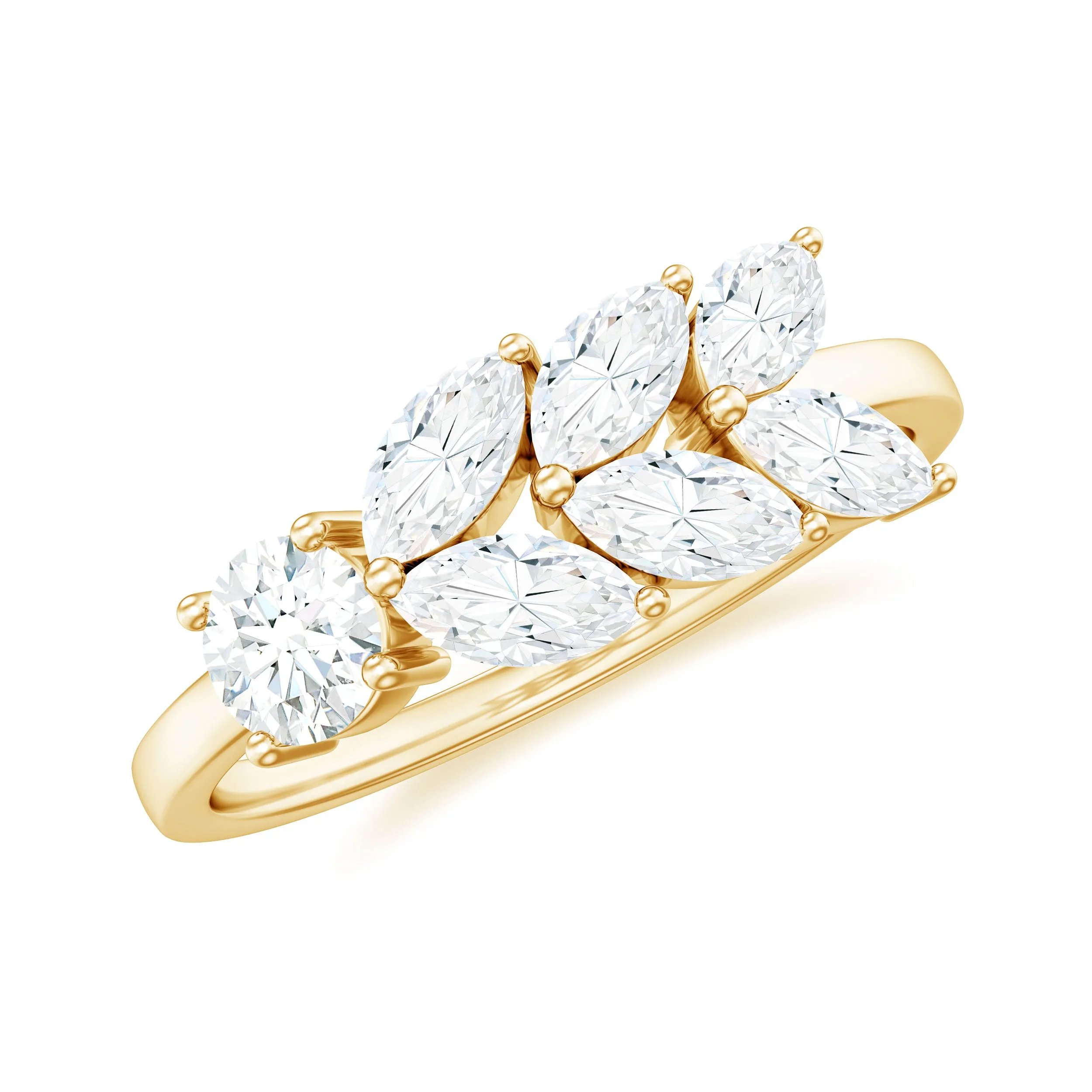 1.50 CT Nature Inspired Marquise Round Moissanite Gold Ring