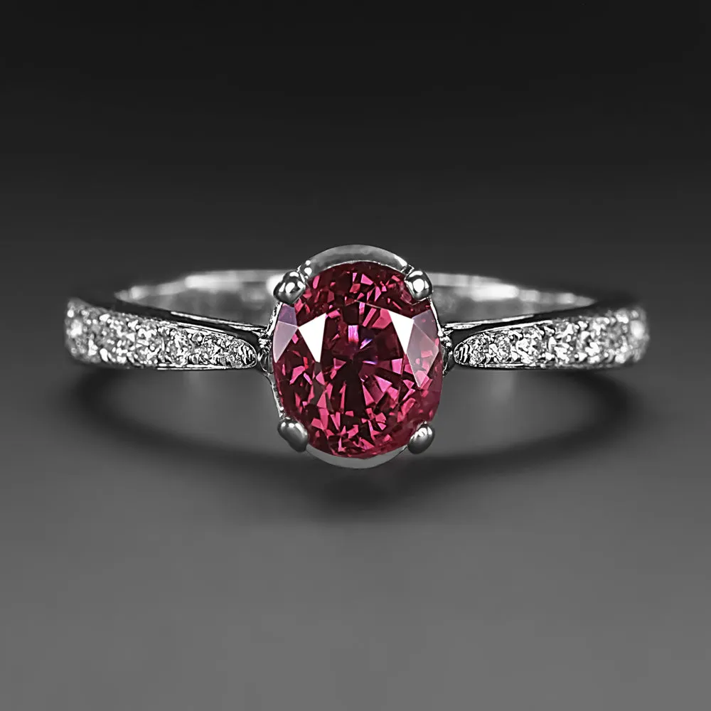 1.5ct RUBY DIAMOND 18k ENGAGEMENT RING NATURAL WHITE GOLD COCKTAIL OVAL CLASSIC