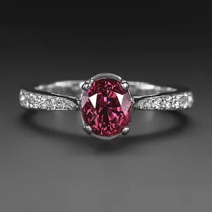 1.5ct RUBY DIAMOND 18k ENGAGEMENT RING NATURAL WHITE GOLD COCKTAIL OVAL CLASSIC