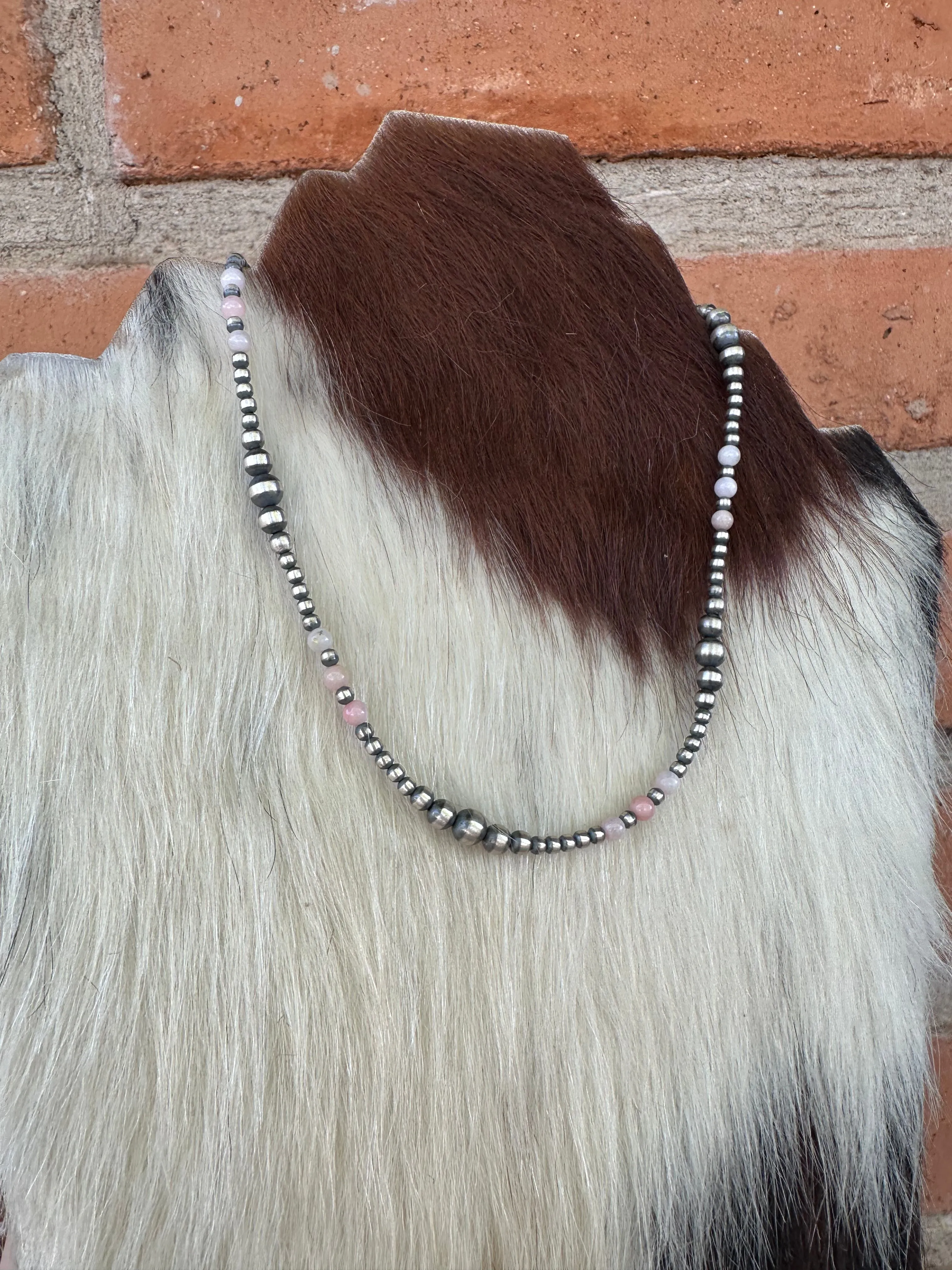 16" Pink Concho & Navajo Pearl Beaded Necklace