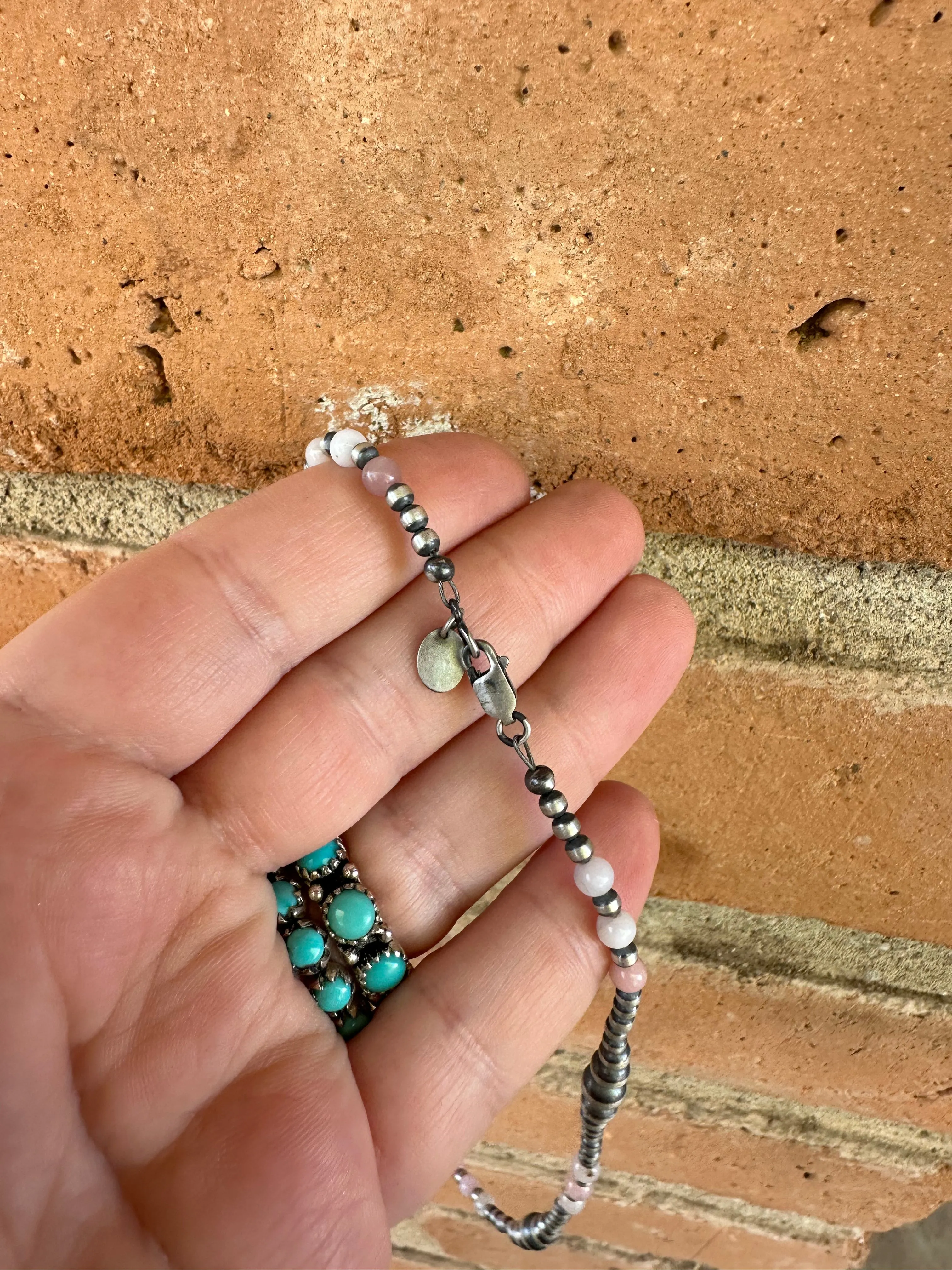 16" Pink Concho & Navajo Pearl Beaded Necklace