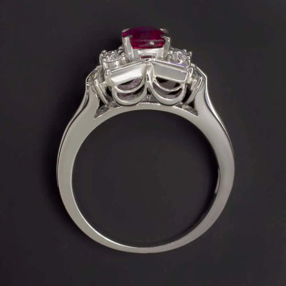 1.71ct RUBY DIAMOND PLATINUM COCKTAIL RING VINTAGE ESTATE ROUND NATURAL ROUND