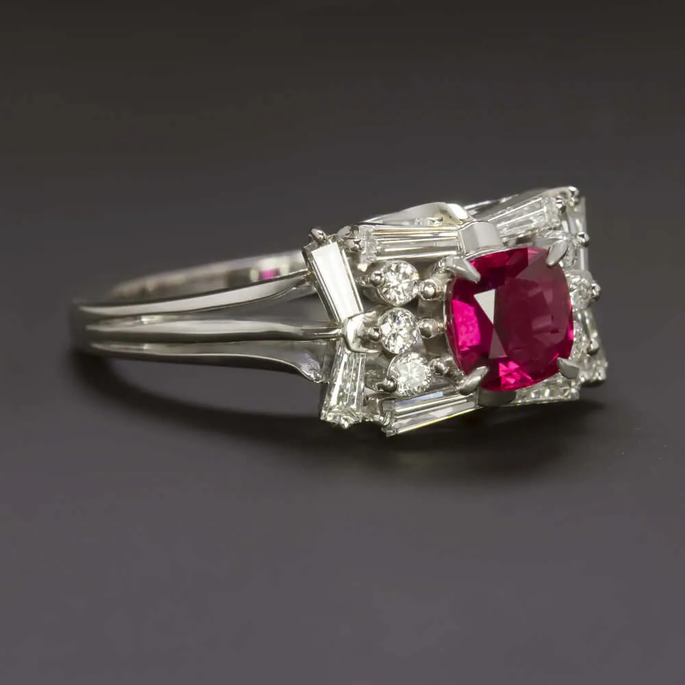 1.71ct RUBY DIAMOND PLATINUM COCKTAIL RING VINTAGE ESTATE ROUND NATURAL ROUND