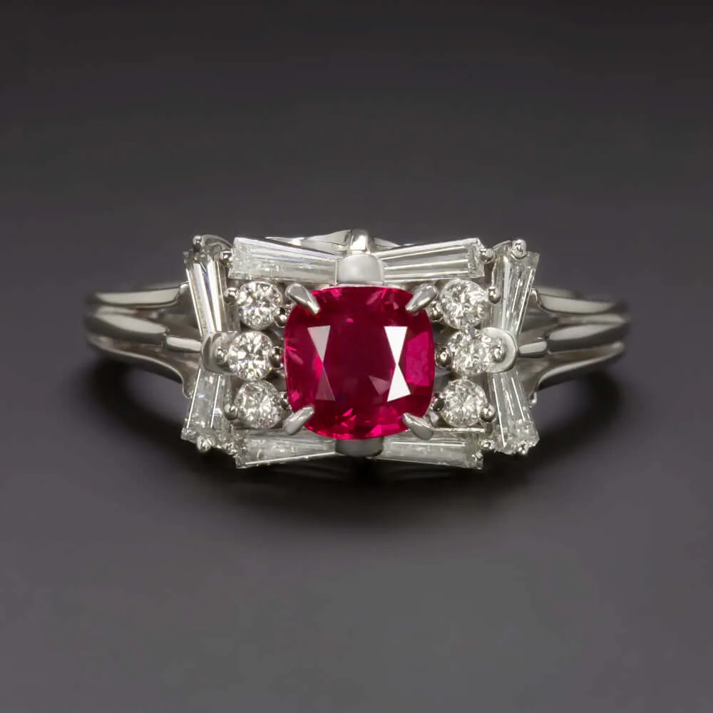 1.71ct RUBY DIAMOND PLATINUM COCKTAIL RING VINTAGE ESTATE ROUND NATURAL ROUND