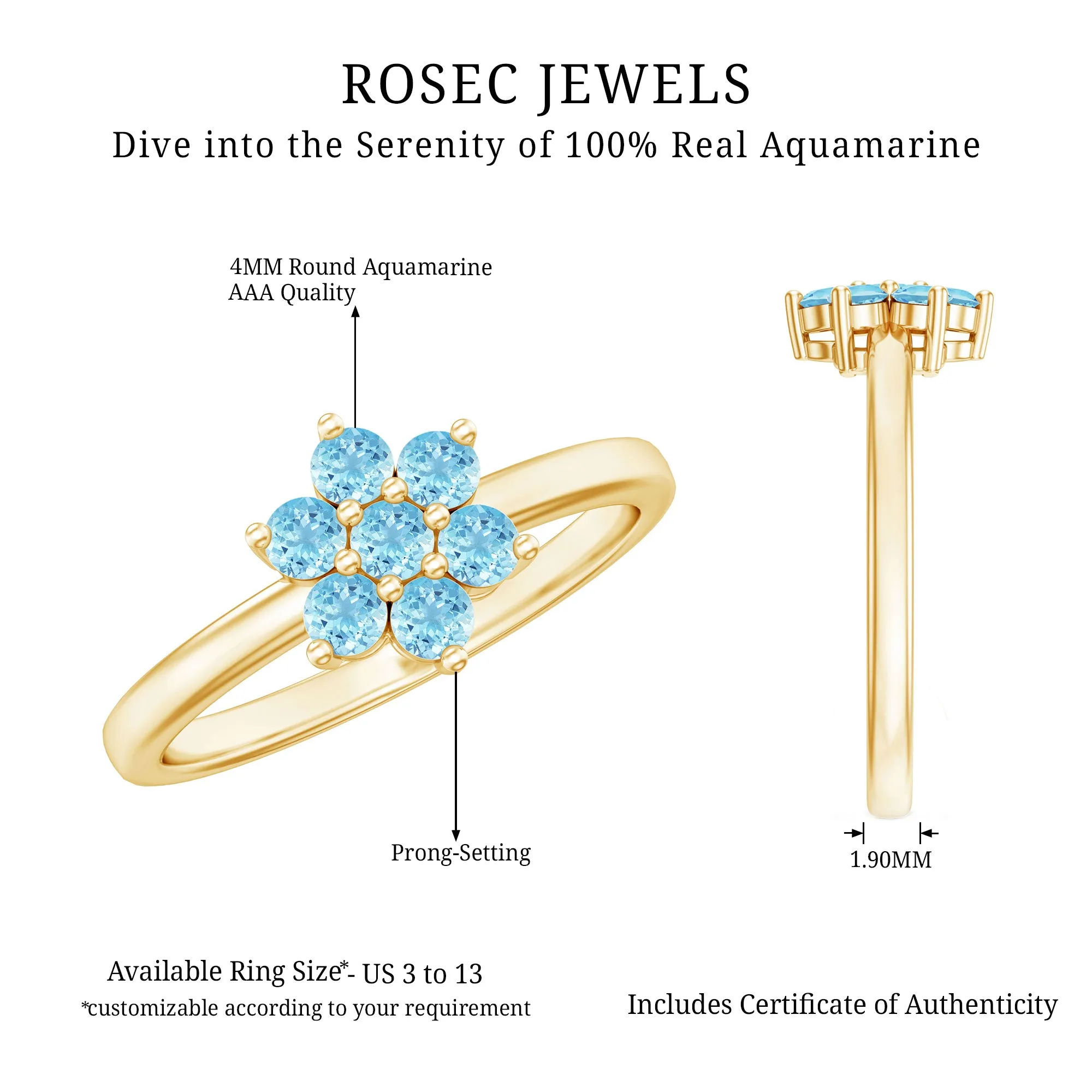 1.75 CT Aquamarine Flower Anniversary Ring in Gold