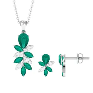 1.75 CT Nature Inspired Emerald and Diamond Dangle jewelry Set