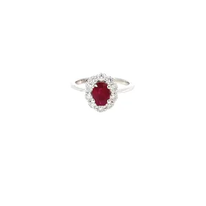 18 Karat White Gold Ruby Halo Ring