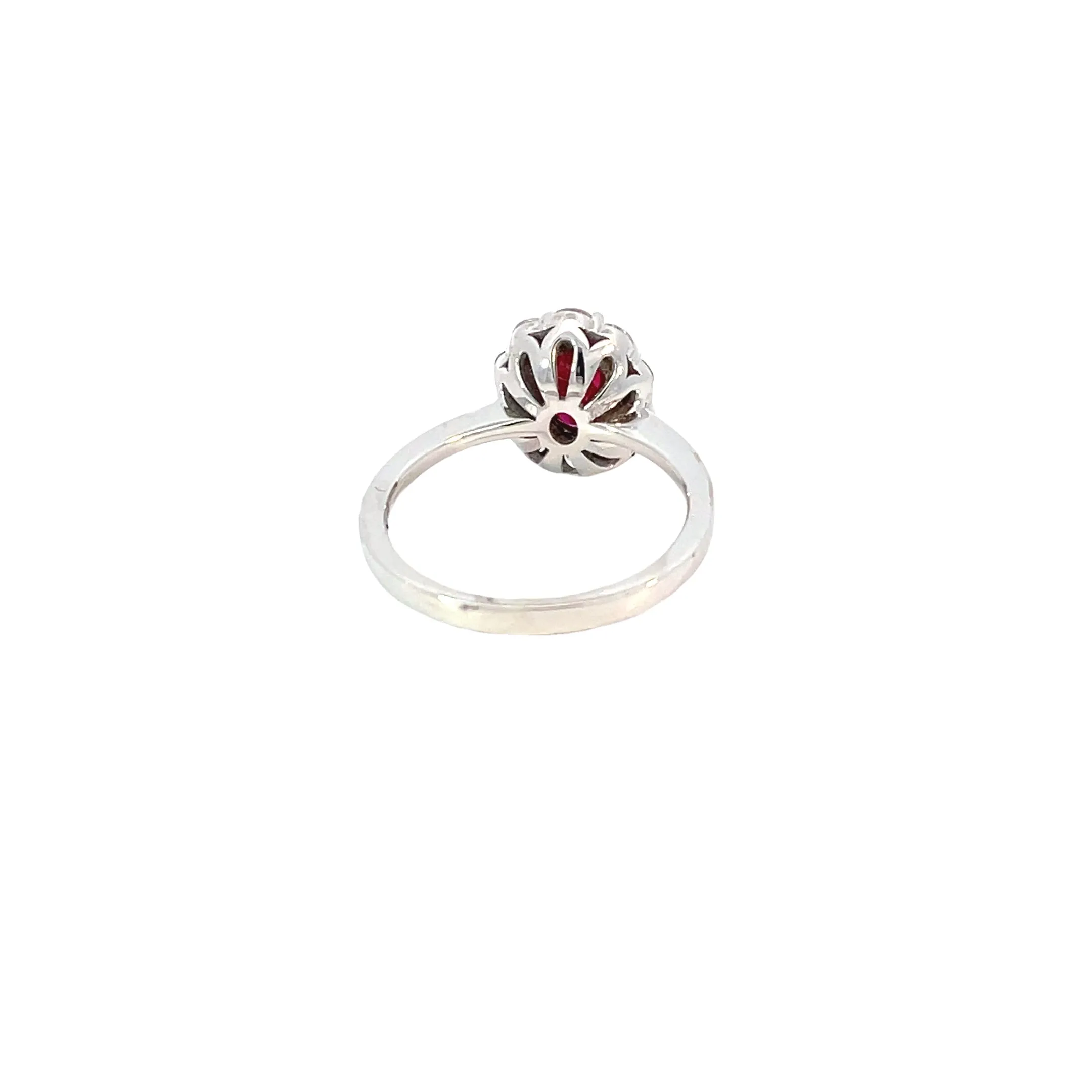 18 Karat White Gold Ruby Halo Ring