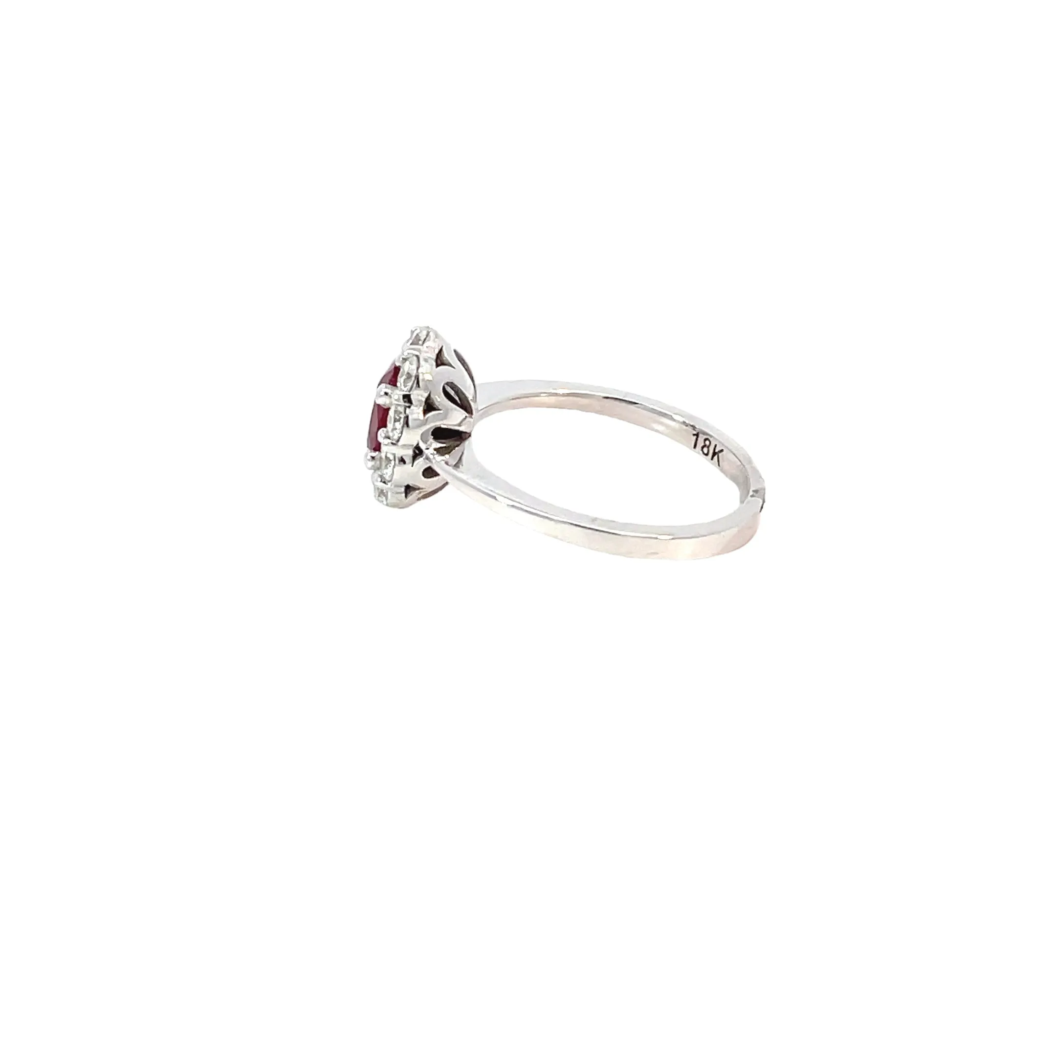 18 Karat White Gold Ruby Halo Ring