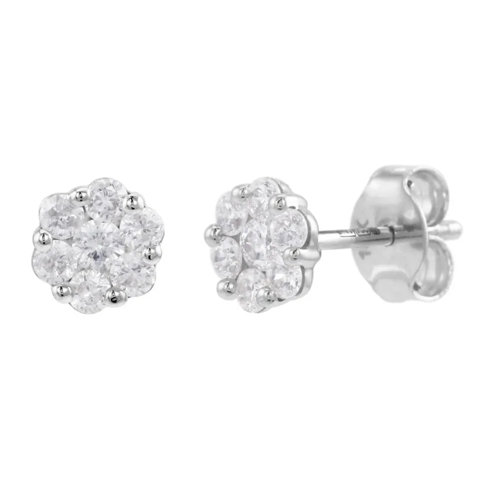 18ct White Gold 0.50ct Diamond Flower Shaped Stud Earrings