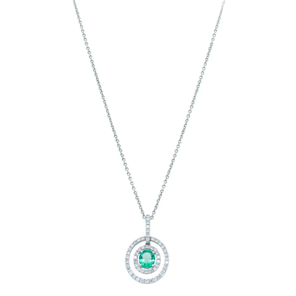 18ct White Gold .48ct Emerald & Diamond Halo Pendant