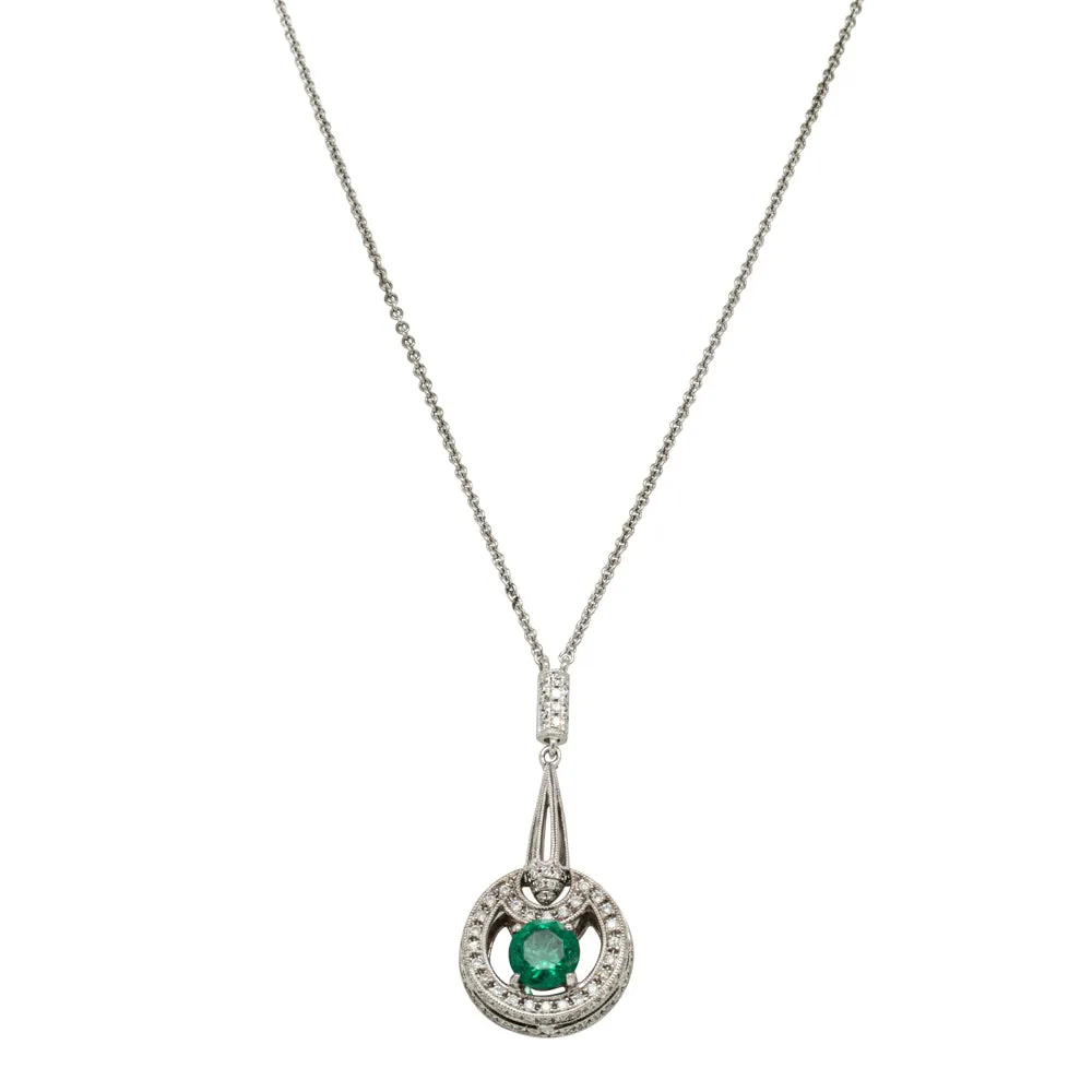 18ct White Gold .79ct Emerald & Diamond Pendant