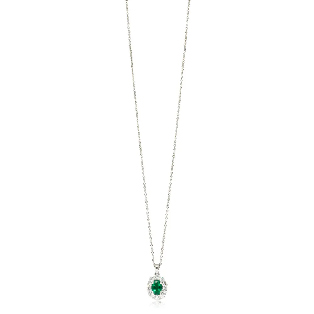 18ct White Gold .87ct Emerald & Diamond Necklace