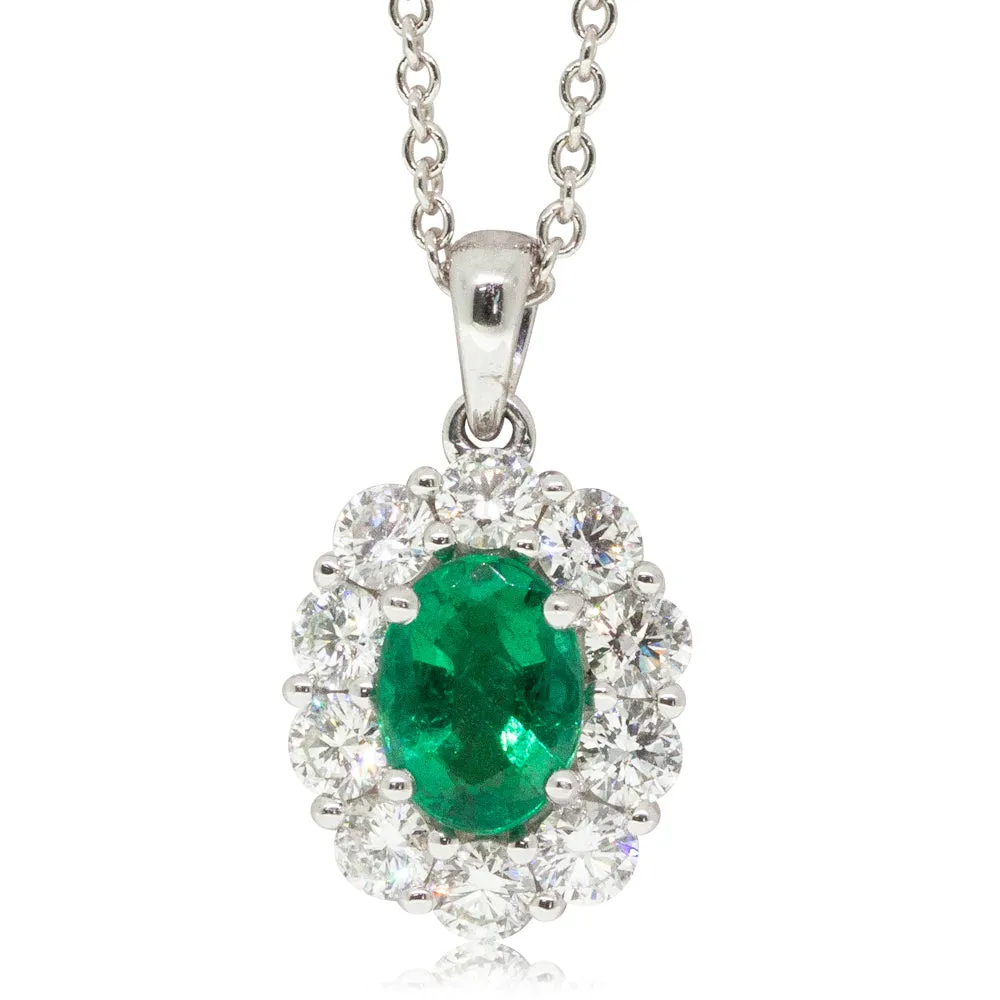 18ct White Gold .87ct Emerald & Diamond Necklace