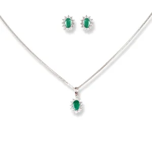 18ct White Gold Diamond & Emerald Set (Pendant   Chain   Earrings) MCS6266/7