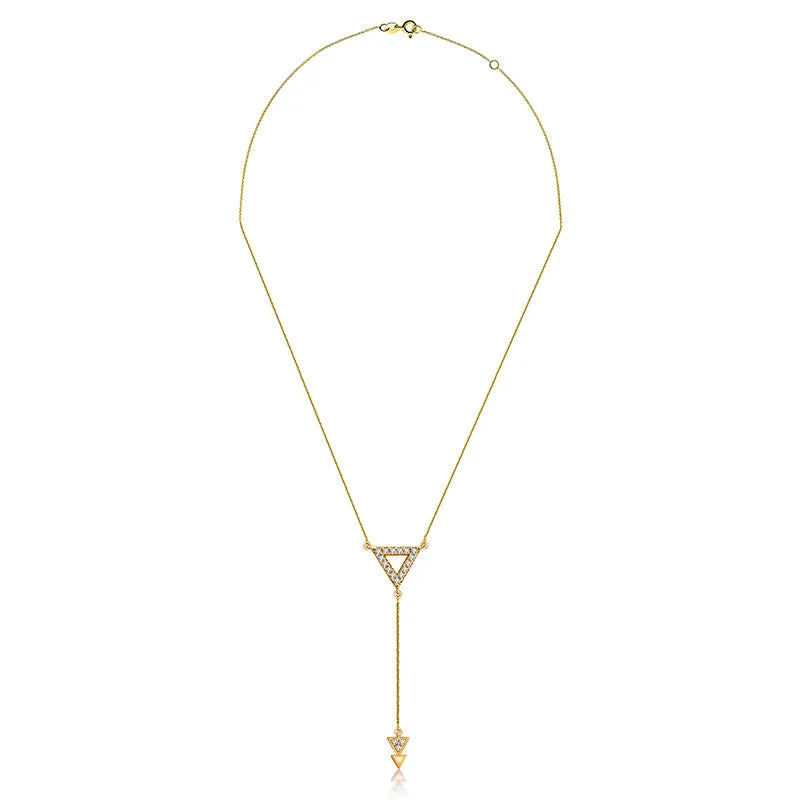 18k Gold Hollow Triangle Dangling Diamond Necklace