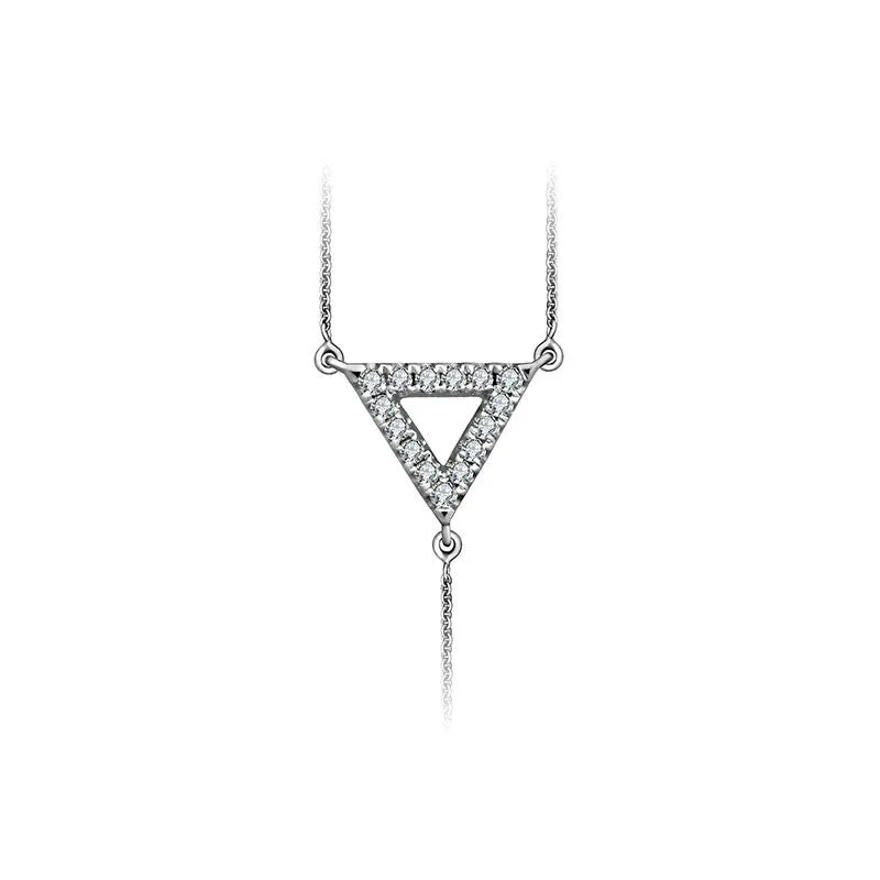 18k Gold Hollow Triangle Dangling Diamond Necklace