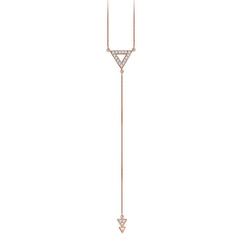 18k Gold Hollow Triangle Dangling Diamond Necklace