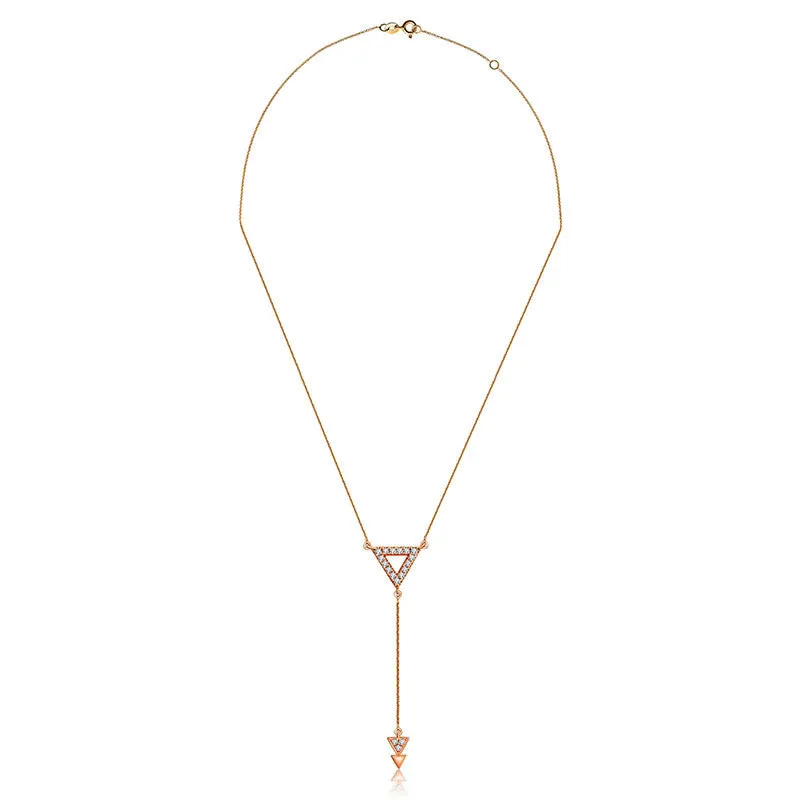 18k Gold Hollow Triangle Dangling Diamond Necklace