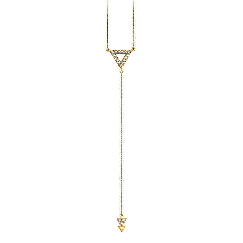 18k Gold Hollow Triangle Dangling Diamond Necklace