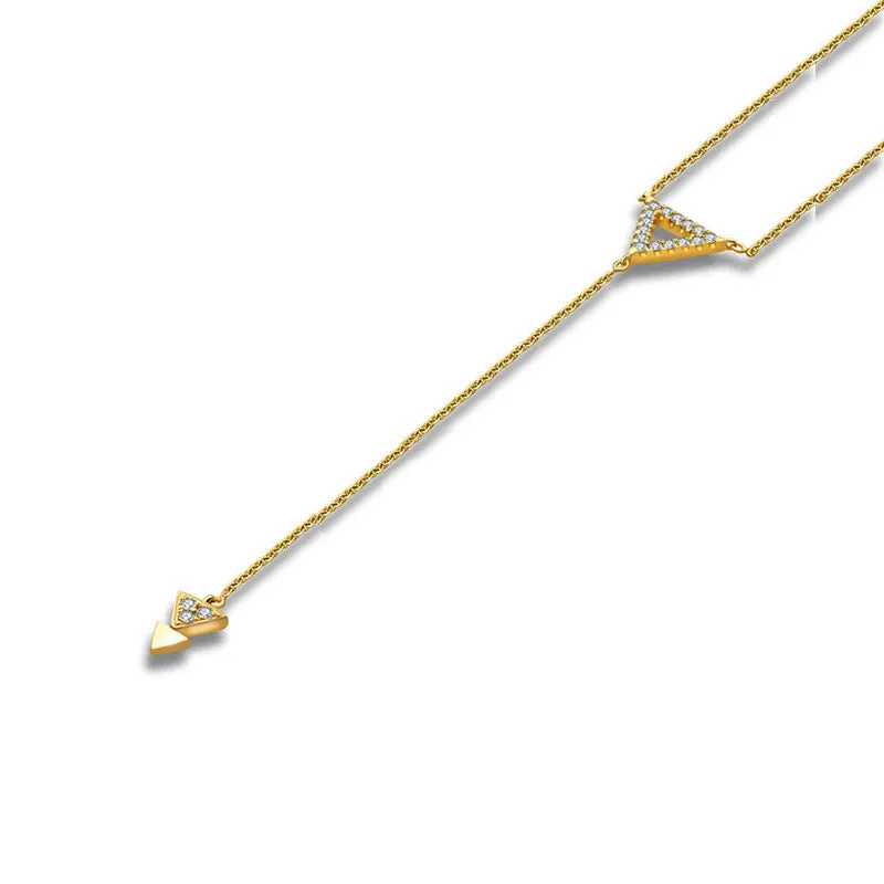 18k Gold Hollow Triangle Dangling Diamond Necklace