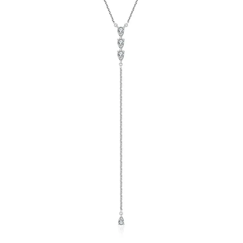 18k Gold Triple Drop Shape Dangling Diamond Necklace