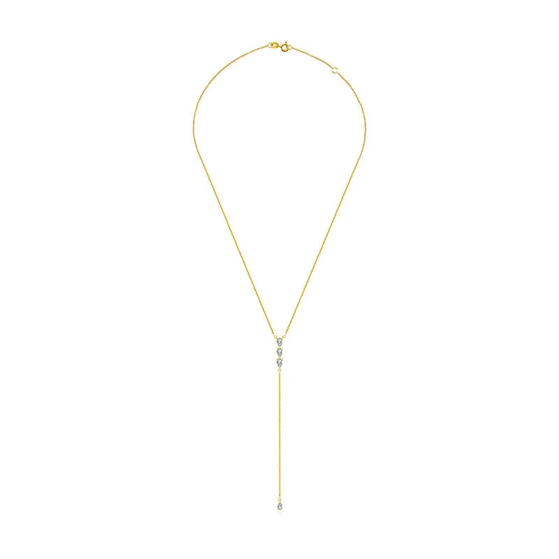 18k Gold Triple Drop Shape Dangling Diamond Necklace