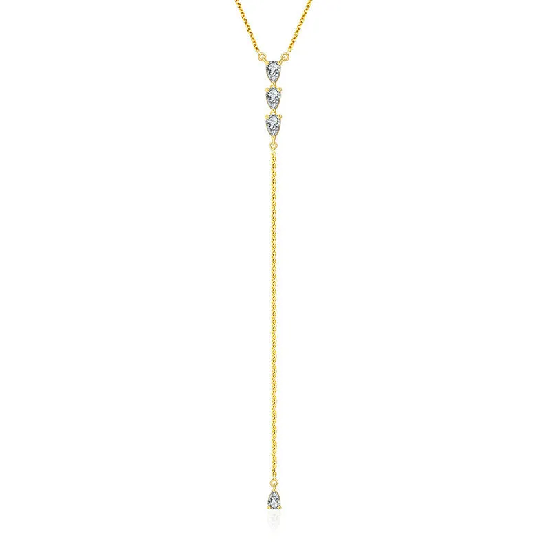 18k Gold Triple Drop Shape Dangling Diamond Necklace