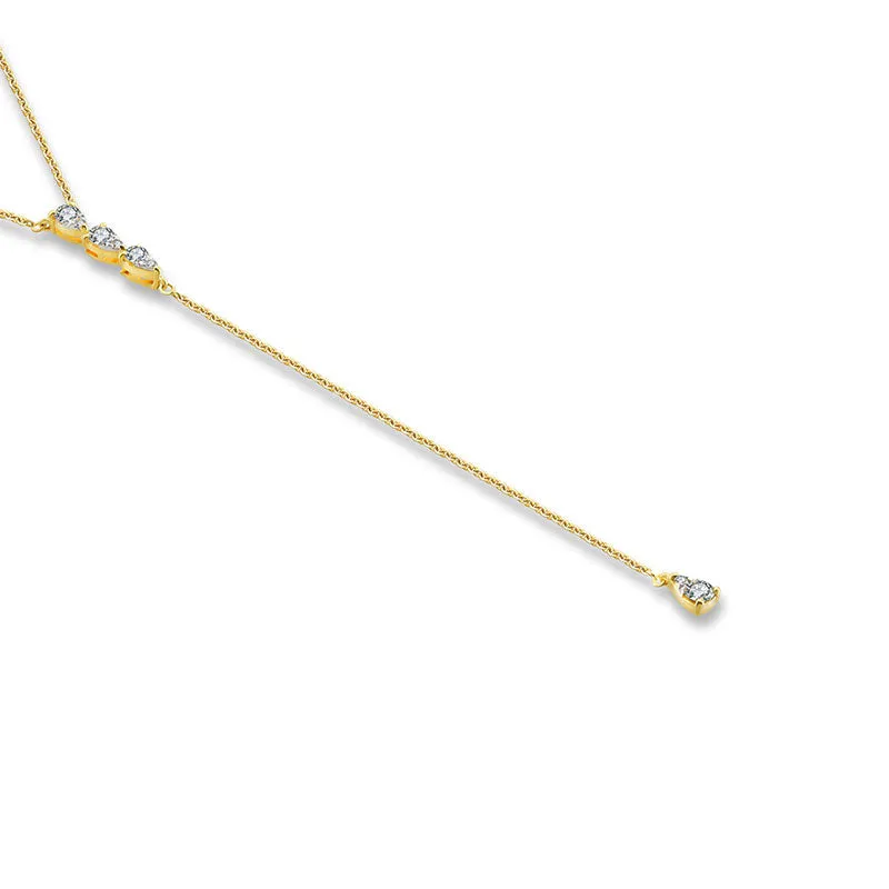 18k Gold Triple Drop Shape Dangling Diamond Necklace