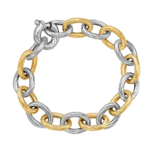 18k Yellow Gold 925 Silver Rhodium Plate Diamond Cut Chain Bracelet Length 7.75 inches