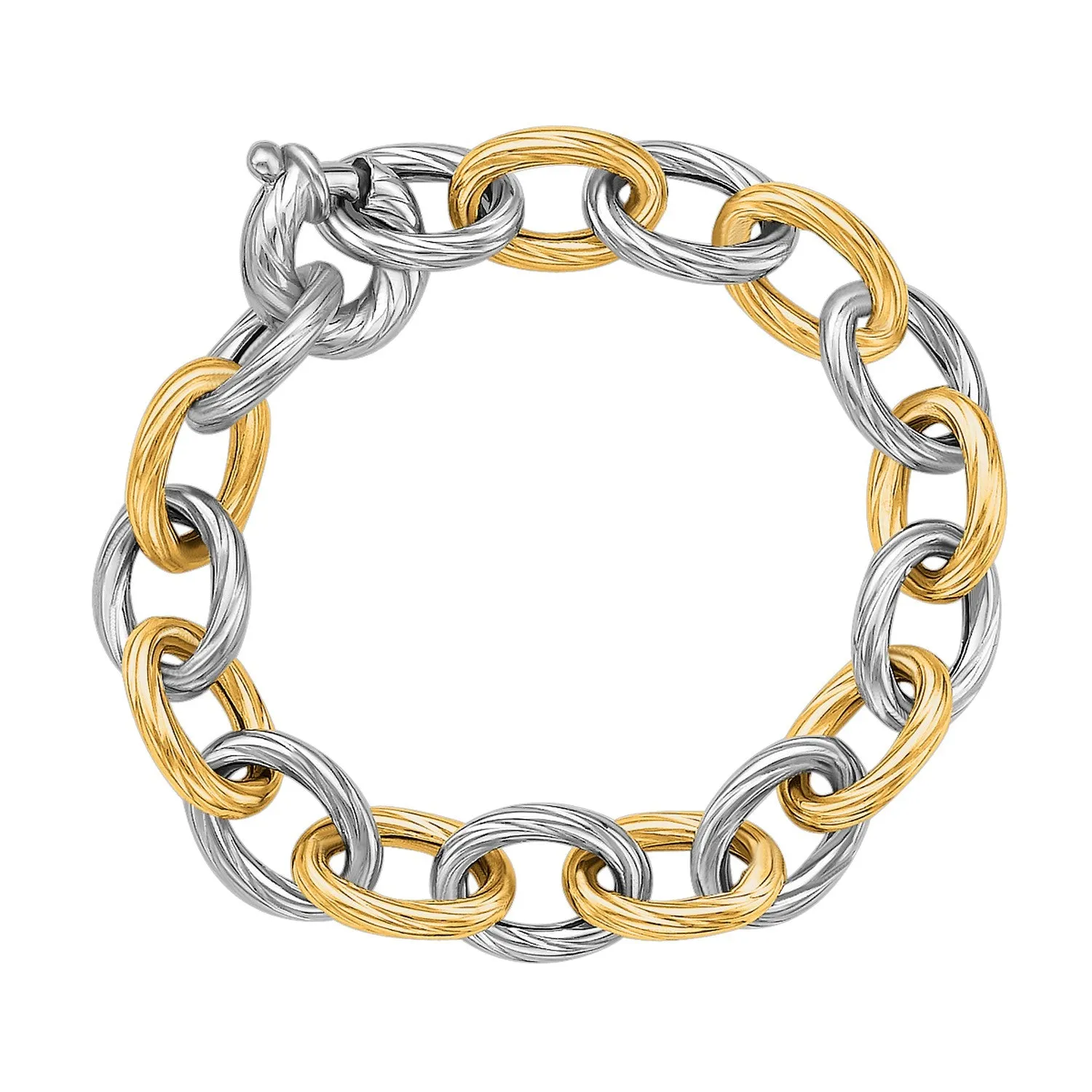 18k Yellow Gold 925 Silver Rhodium Plate Diamond Cut Chain Bracelet Length 7.75 inches