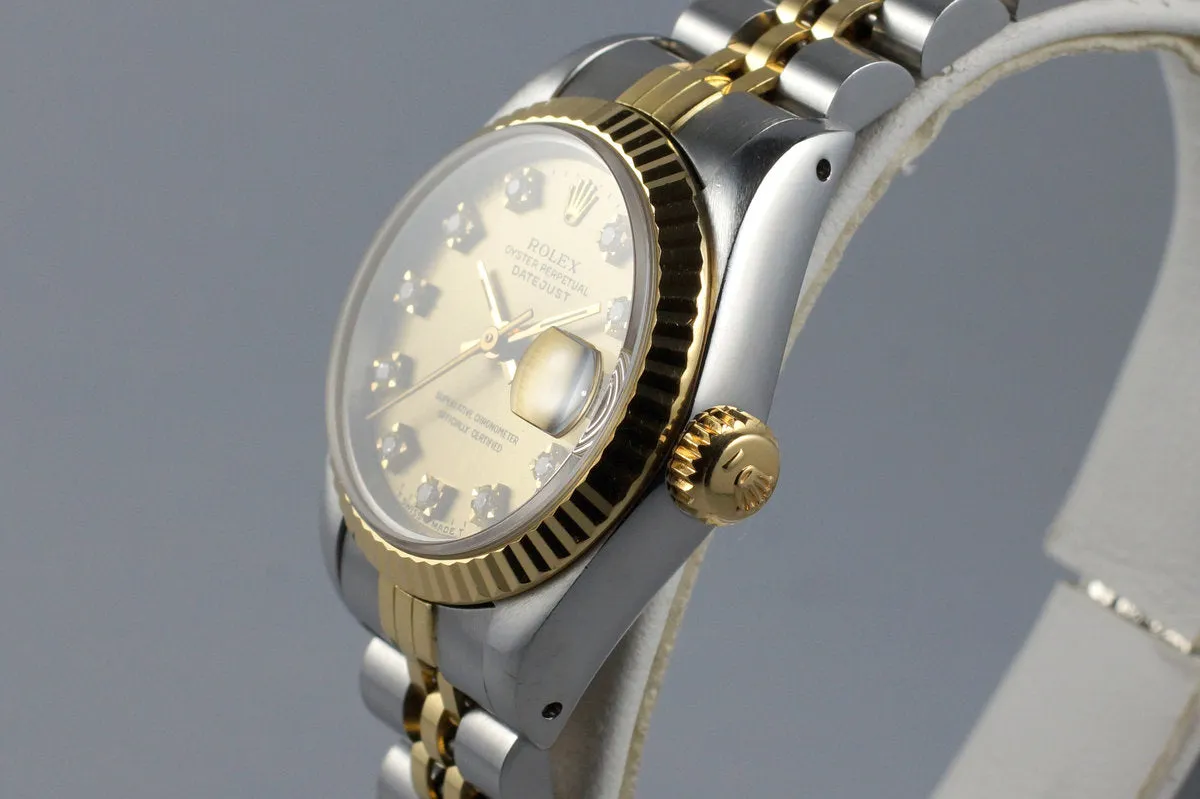 1991 Rolex Ladies Two Tone DateJust 69173 Factory Diamond Champagne Dial