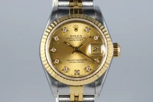 1991 Rolex Ladies Two Tone DateJust 69173 Factory Diamond Champagne Dial