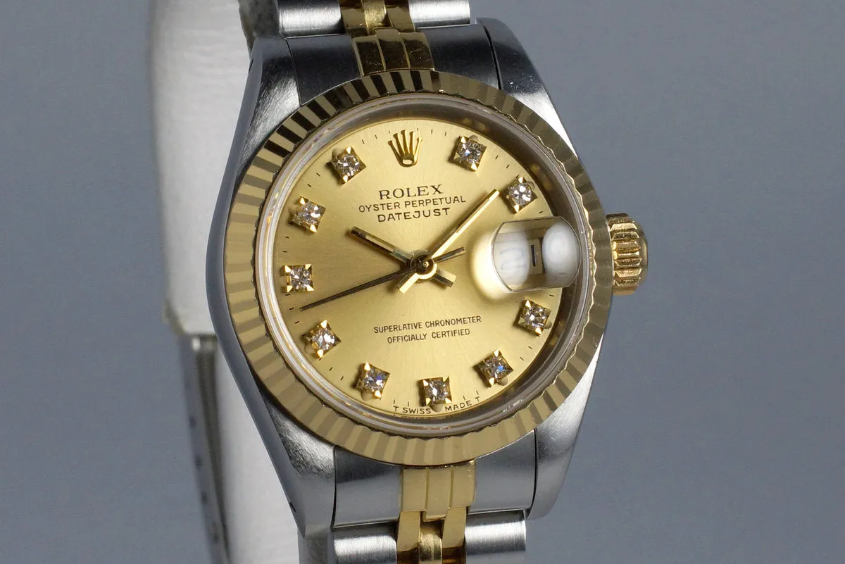 1991 Rolex Ladies Two Tone DateJust 69173 Factory Diamond Champagne Dial