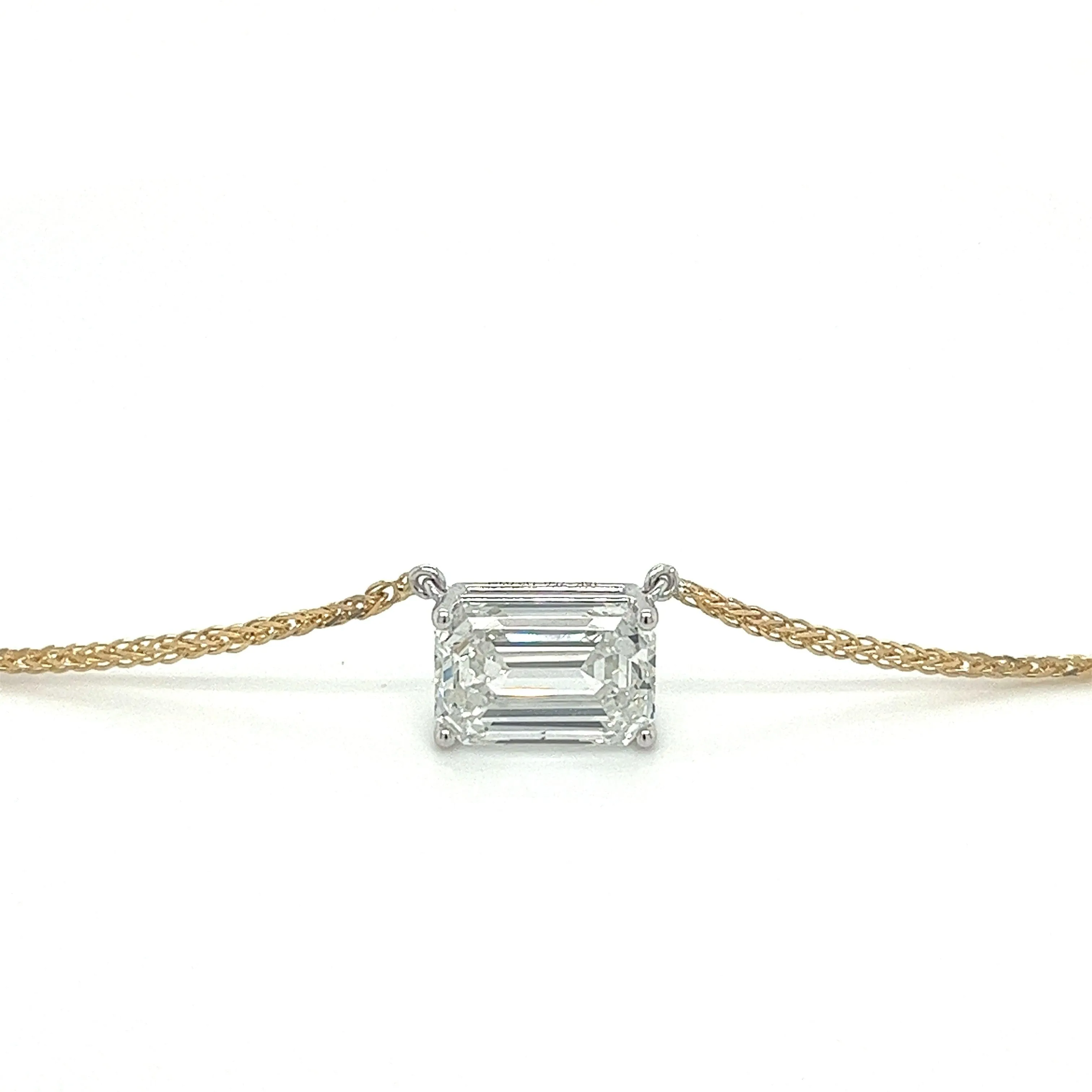 2 Carat Emerald Cut Lab Grown Diamond Connected Floating Necklace in 18K Yellow & White Gold 2-Tone Setting