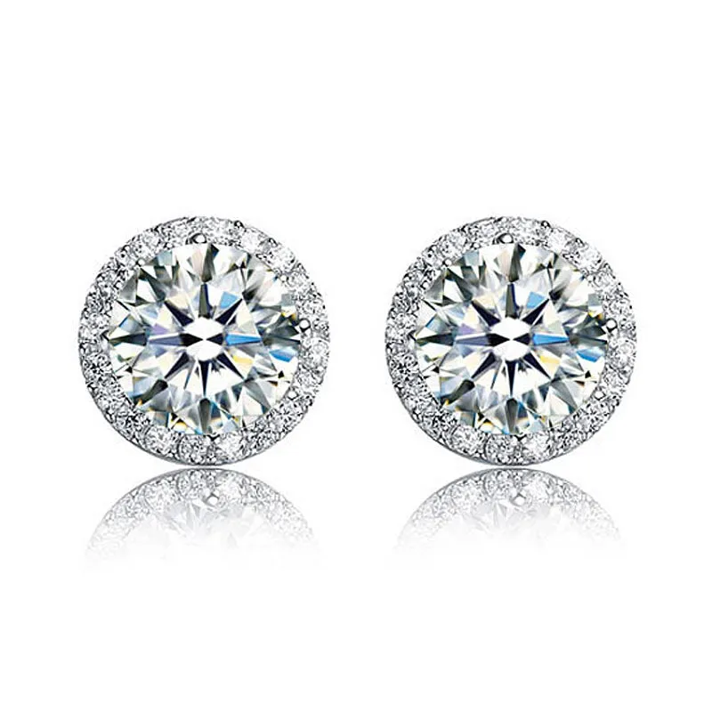 2 Carat Round Cut Created Diamond Halo Stud 925 Sterling Silver Earrings XFE8102