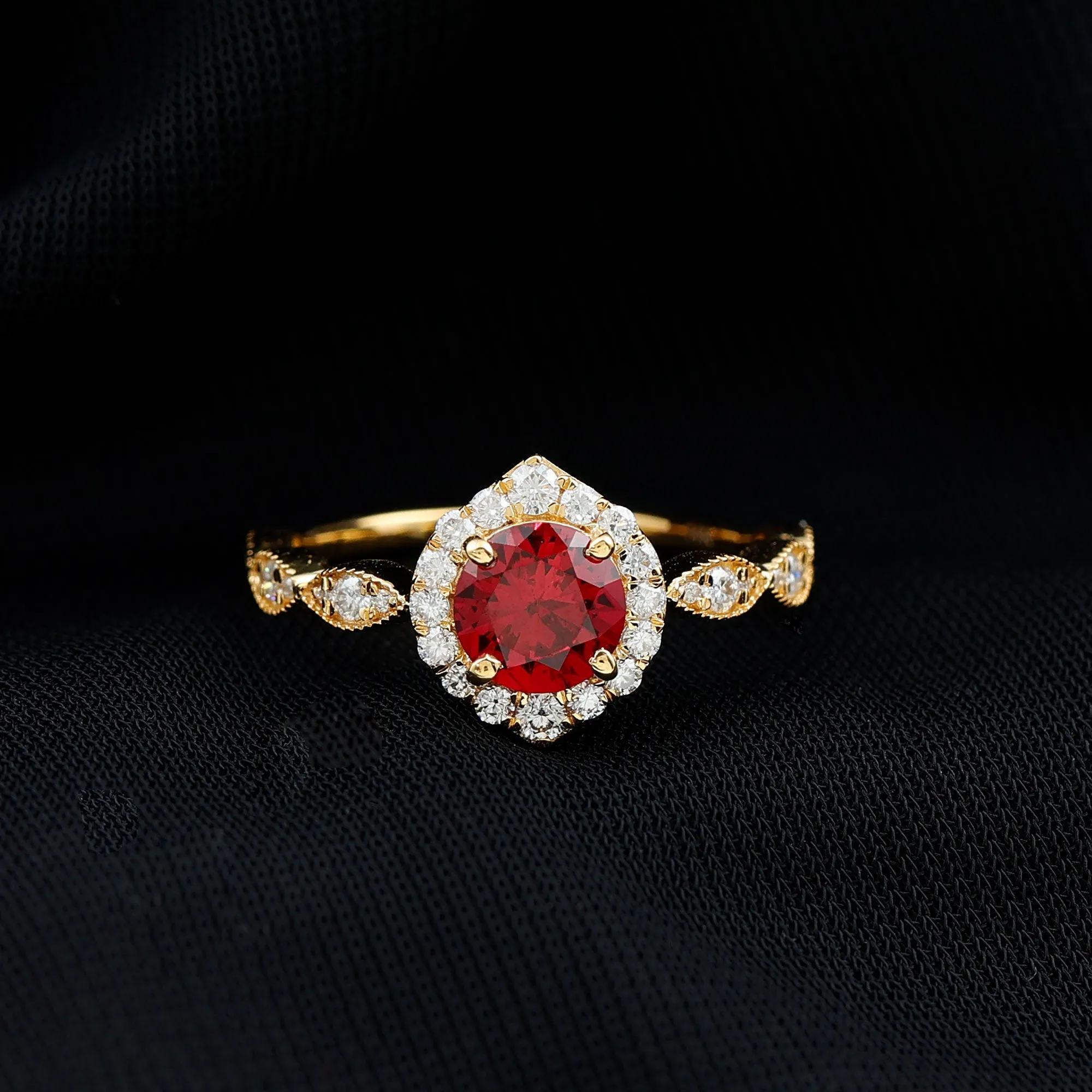 2 CT Vintage Style Created Ruby Engagement Ring with Moissanite