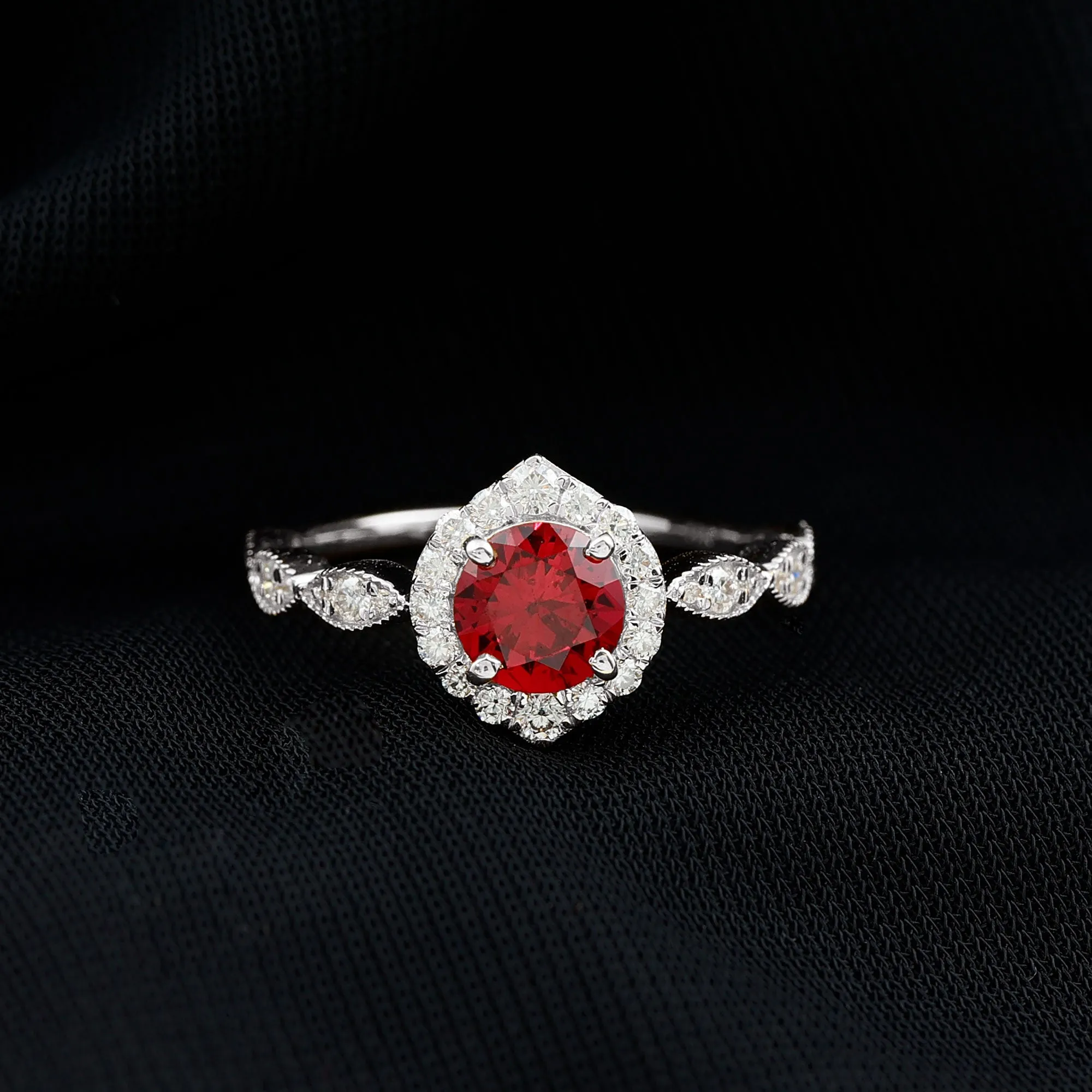 2 CT Vintage Style Created Ruby Engagement Ring with Moissanite