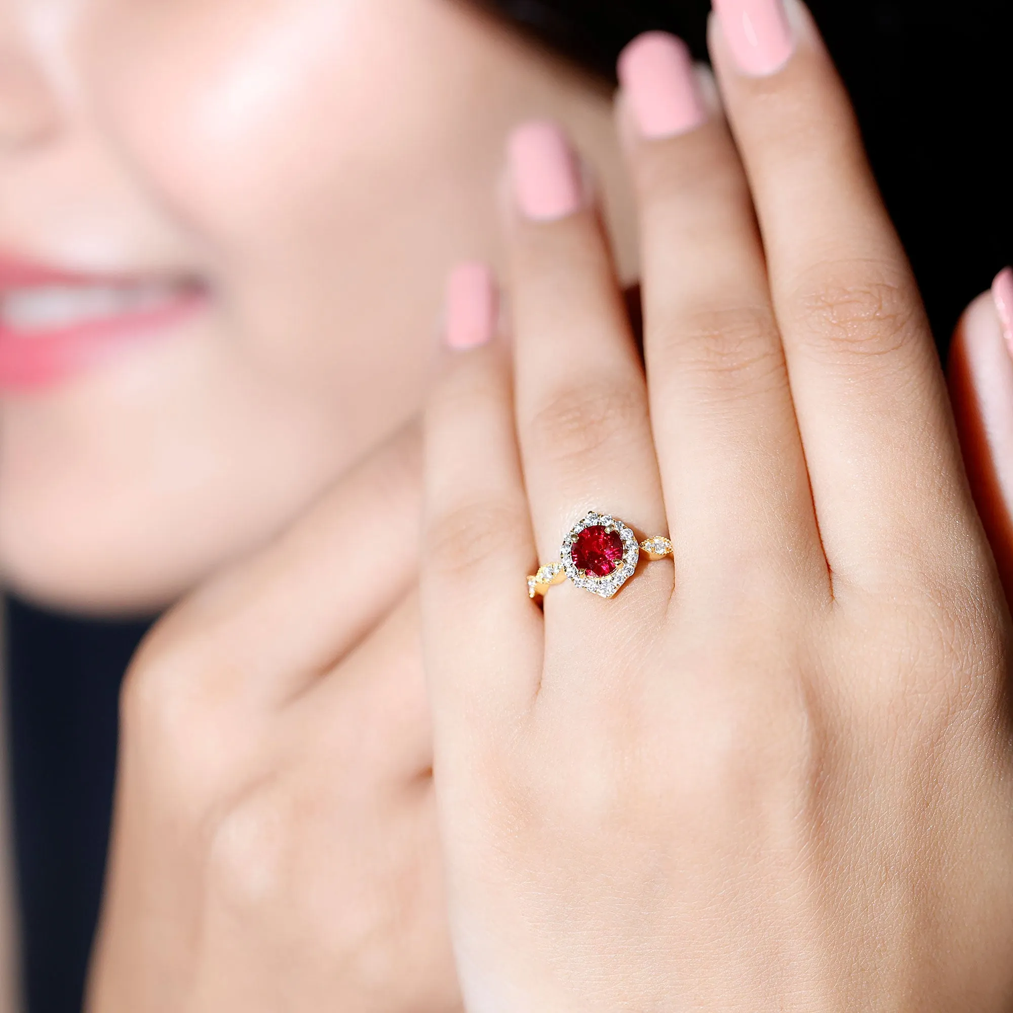 2 CT Vintage Style Created Ruby Engagement Ring with Moissanite