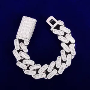 20MM Baguette Cuban Bracelet Chain Trendy Link Bling Zirconia Copper Rock Jewelry