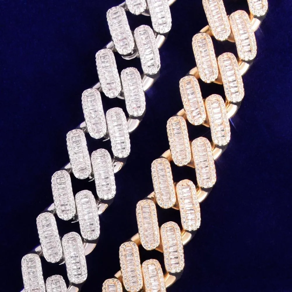 20MM Baguette Cuban Bracelet Chain Trendy Link Bling Zirconia Copper Rock Jewelry