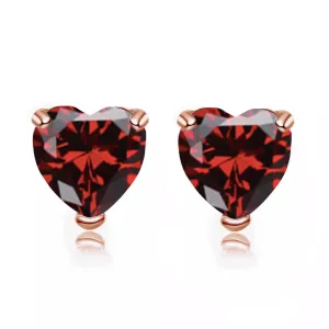 24k Rose Gold Plated 1 Carat Heart Created Garnet Sapphire Stud Earrings