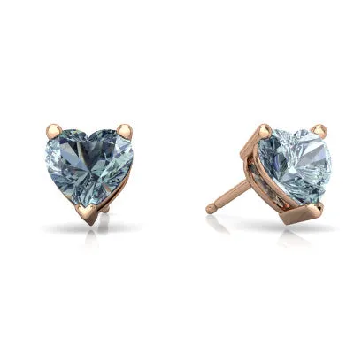 24k Rose Gold Plated 2 Cttw Aquamarine Heart Stud Earrings