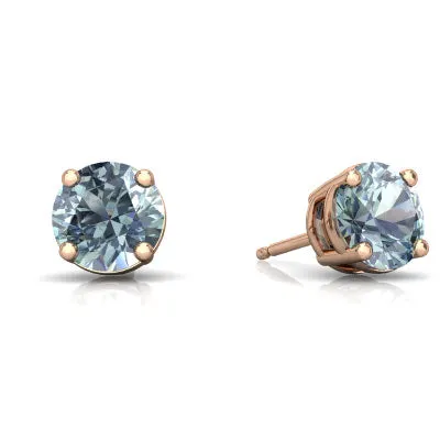 24k Rose Gold Plated 2 Cttw Aquamarine Round Stud Earrings