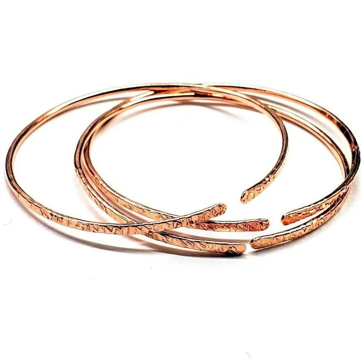 3-Pack Large 10 Gauge Bare Copper Hammered Textured Bangle Bundle