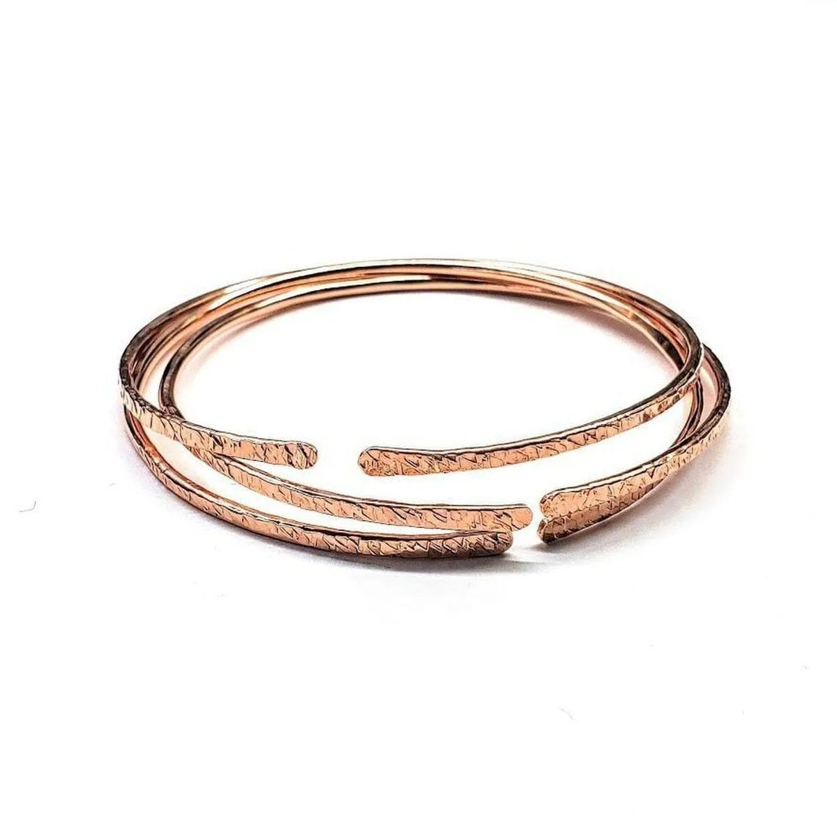 3-Pack Large 10 Gauge Bare Copper Hammered Textured Bangle Bundle