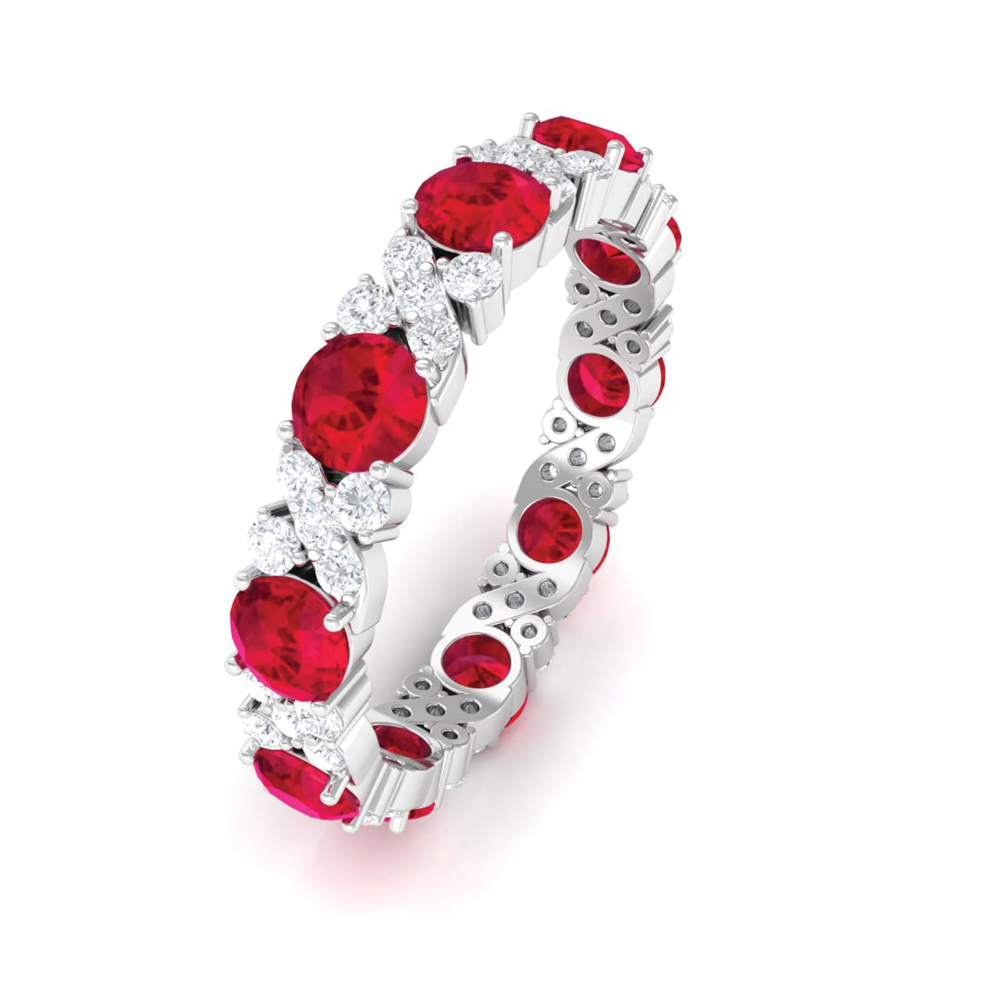 4.50 CT Created Ruby Eternity Band Ring with Diamond