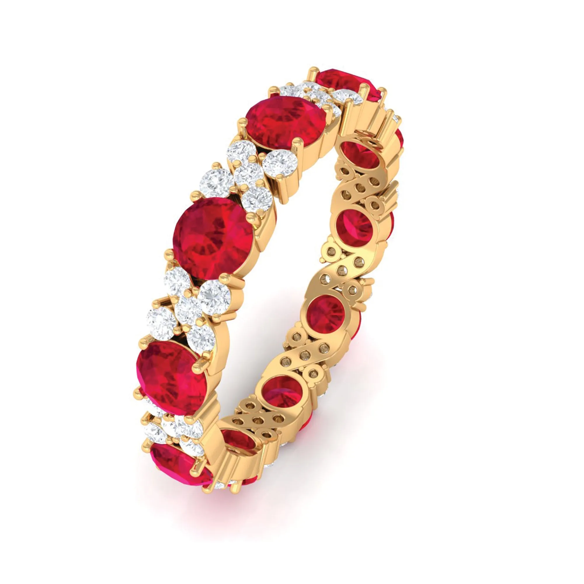 4.50 CT Created Ruby Eternity Band Ring with Diamond