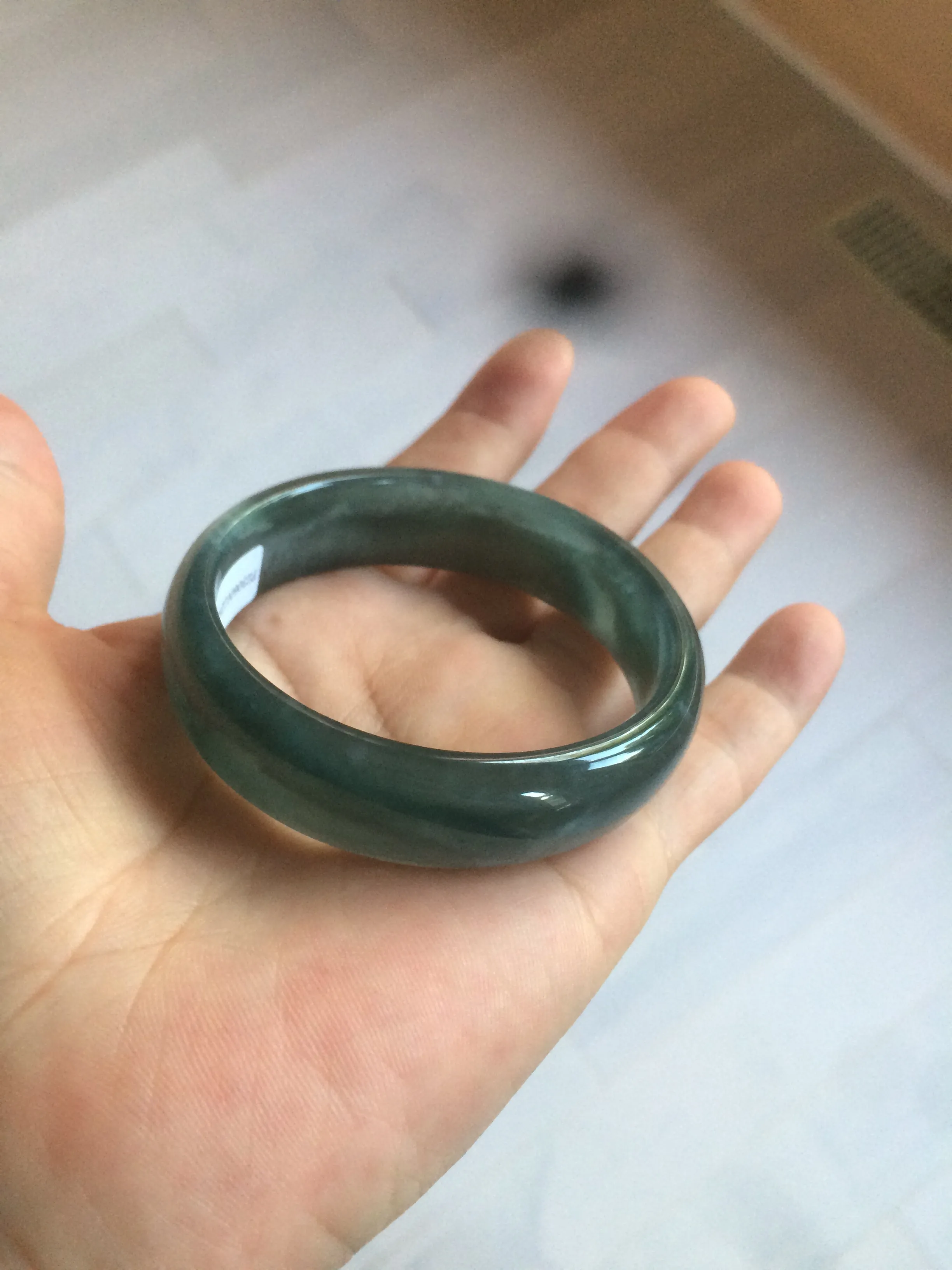 49mm Certified Type A 100% Natural icy watery deep sea green/blue/gray/white oval Guatemala Jadeite bangle F124-2262