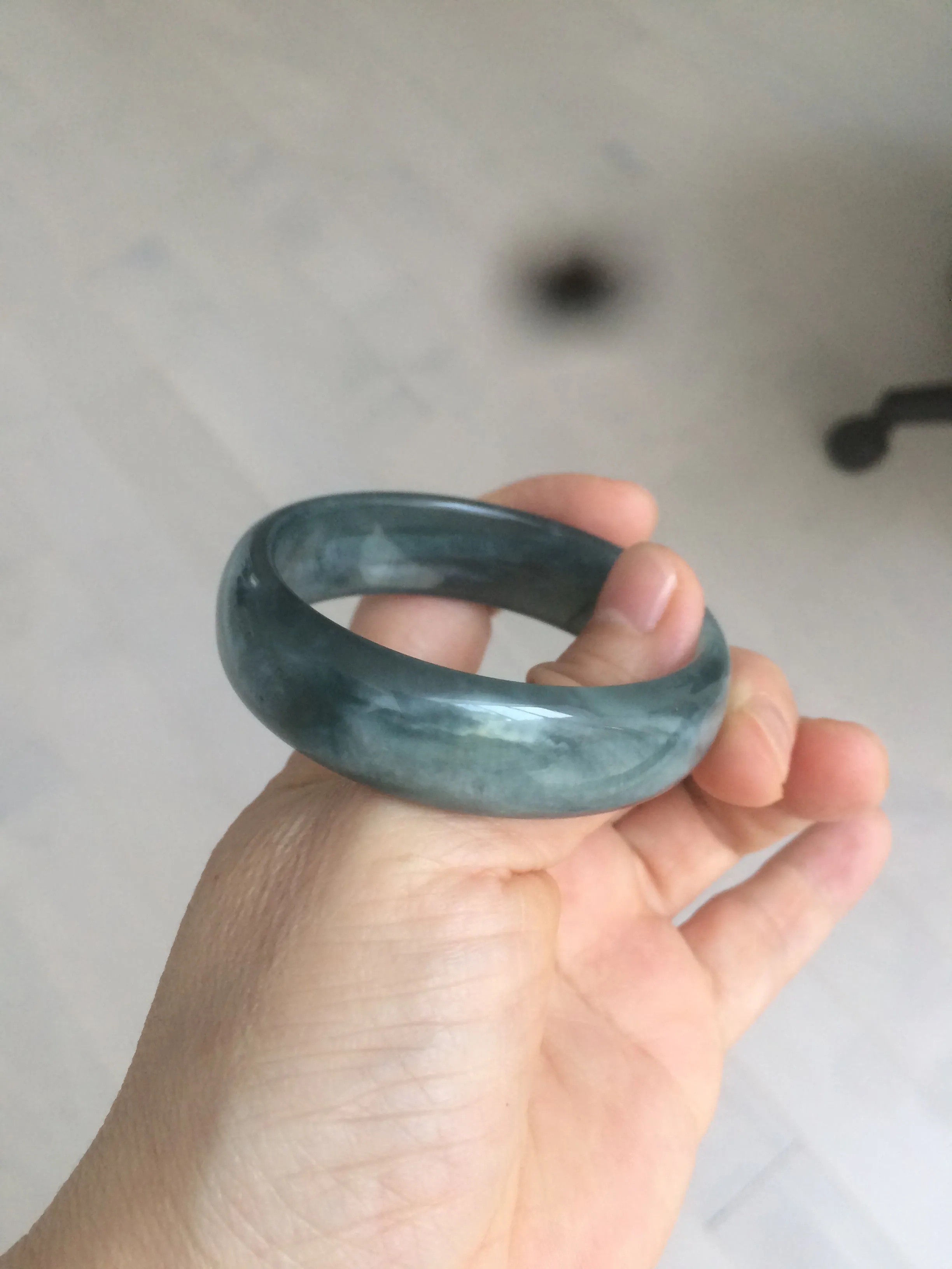 49mm Certified Type A 100% Natural icy watery deep sea green/blue/gray/white oval Guatemala Jadeite bangle F124-2262